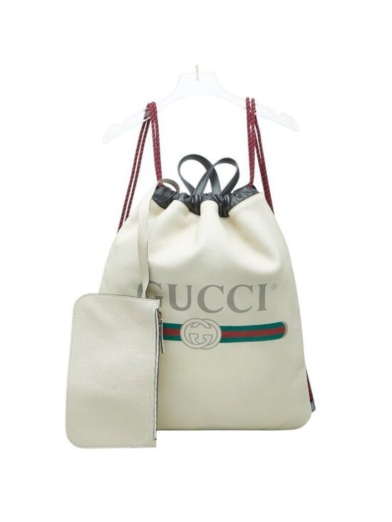 Gucci Sherry Line Drawstring Backpack Ivory Leather main image 4